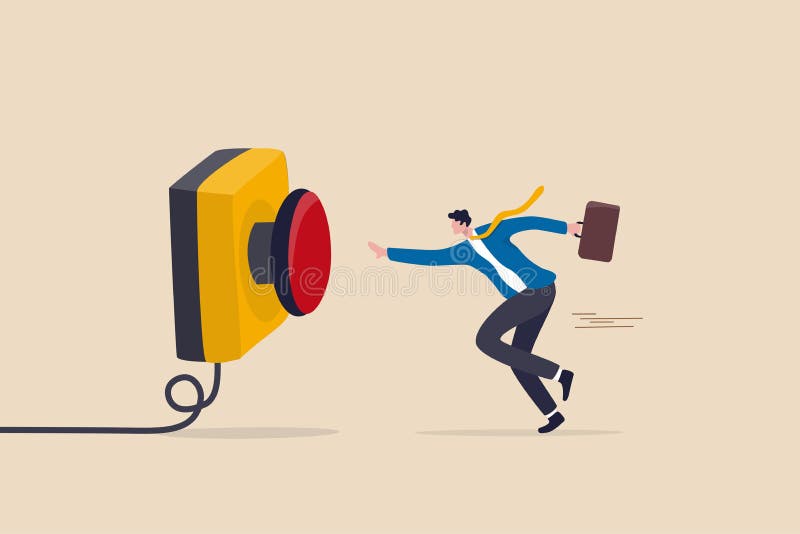 Push button call for emergency help, control or launch rocket, start new business or launch start up company concept, cautious stock illustration
