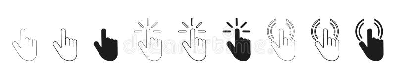 Push button. Hand icon on white background. Cursor of computer mouse. Vector illustration. EPS 10.