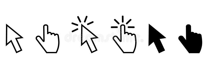Push button. Hand icon on white background. Cursor of computer mouse. Vector illustration. EPS 10 vector illustration