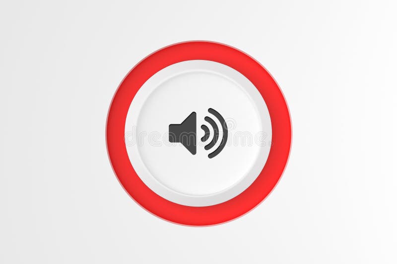 Push button with volume icon on white background stock illustration