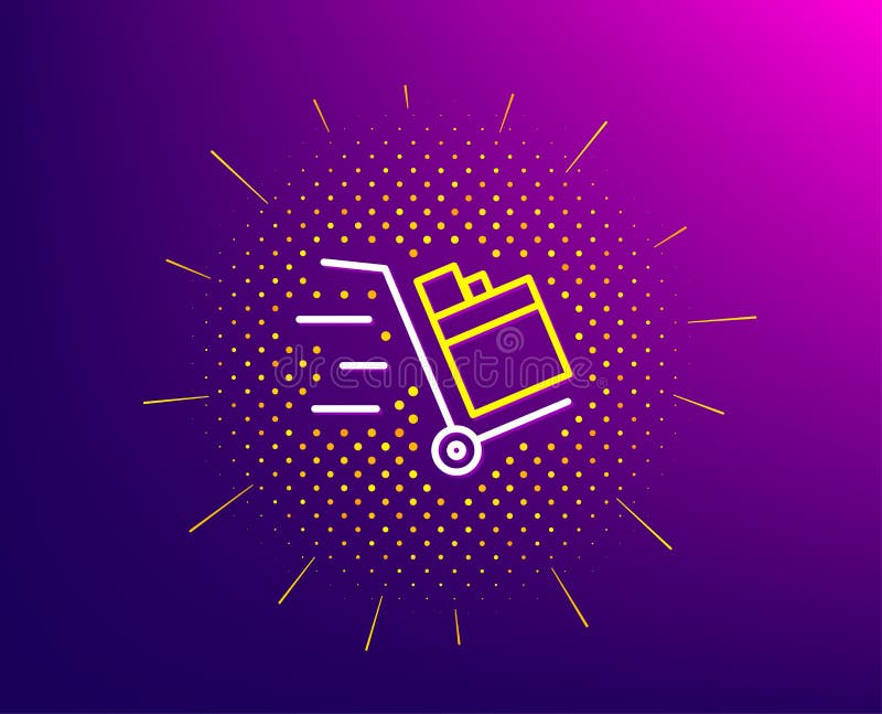 Push cart line icon. Delivery service sign. Vector. Halftone pattern. Express shipping symbol. Gradient background. Yellow halftone pattern.