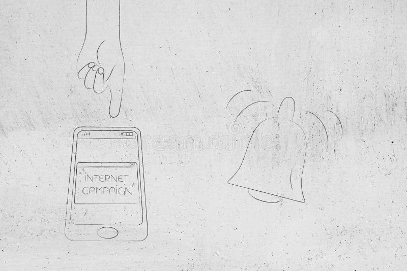Internet campaign pop-up on smartphone screen with hand about t vector illustration
