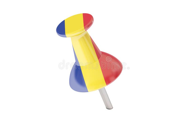 Push pin with flag of Romania, 3D rendering stock illustration