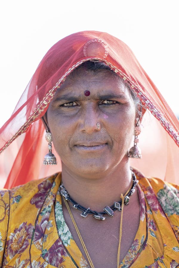 Indian Woman In Desert Thar During Pushkar Camel Mela, Rajasthan, India ...