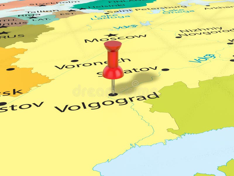 Pushpin on Volgograd map stock illustration. Illustration of geography