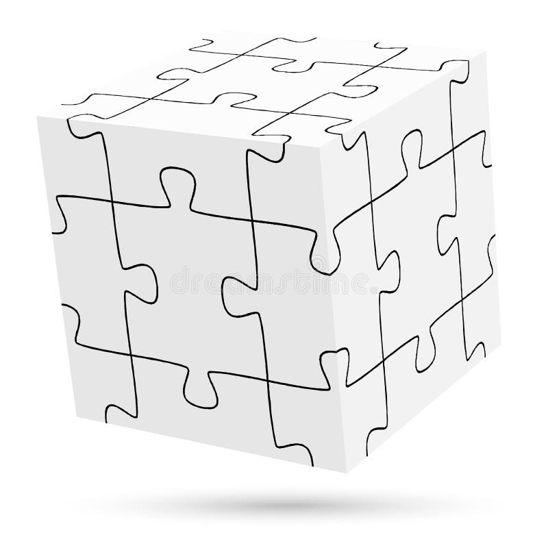 three dimensional white isolated puzzle cuboid with shadow. three dimensional white isolated puzzle cuboid with shadow