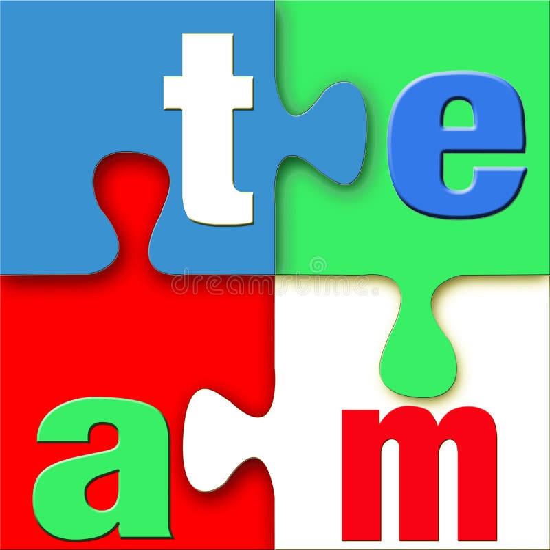 The word team in letters connected in a colorful puzzle with blue, green, white, and red. Vivid, clean, crisp, and bright with good 3d depth. The word team in letters connected in a colorful puzzle with blue, green, white, and red. Vivid, clean, crisp, and bright with good 3d depth.