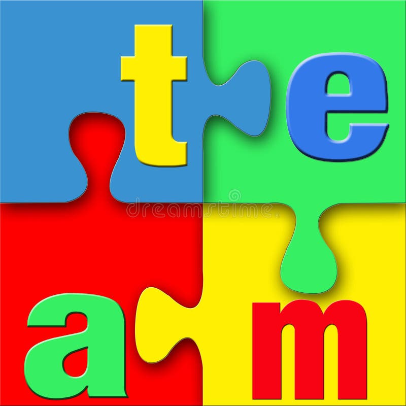 The word team in letters connected in a colorful puzzle with blue, green, yellow and red. Vivid, clean, crisp, and bright with good 3d depth. The word team in letters connected in a colorful puzzle with blue, green, yellow and red. Vivid, clean, crisp, and bright with good 3d depth.