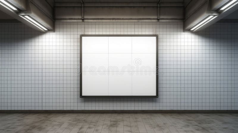Pusta biała billboard w stacji metra z płytkami ścian w mieście. aig35. Aig35. wygenerowane przez ai