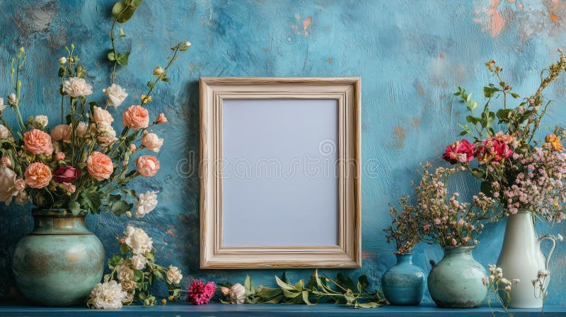 Pusta klatka makijaż z kwiatami pastelowymi ilustracja wektor