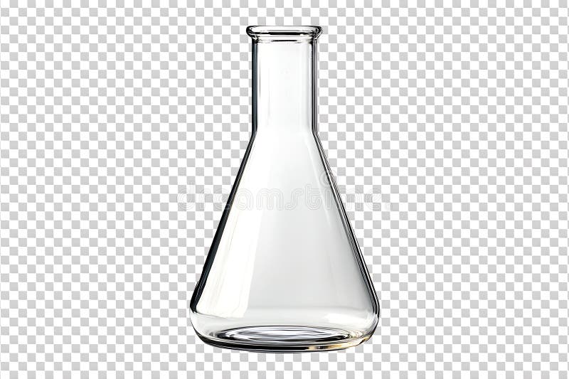 Pusta kolba chemiczna Erlenmeyera izolowana na białym i przezroczystym tle obraz PNG ilustracji