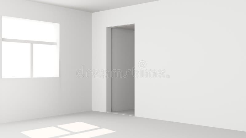 Empty room inside interior, realistic 3d illustration. Abstract white room, empty wall. Realistic white light in the room. Beautiful background for your product. 3D Render. High quality. Empty room inside interior, realistic 3d illustration. Abstract white room, empty wall. Realistic white light in the room. Beautiful background for your product. 3D Render. High quality