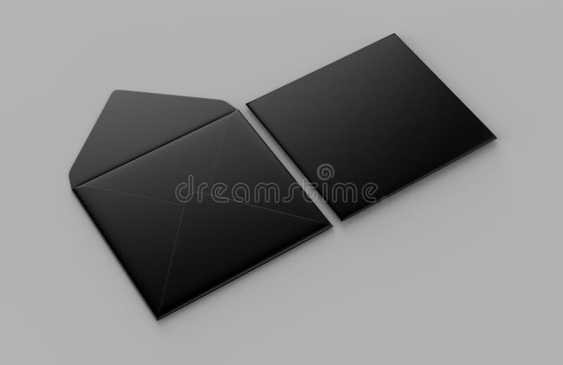 Puste czarne realistyczne kwadratowe proste klapowane koperty wyśmiewają up śliwek 3 d łatwej edycji ilustrację do akt ścieżka św