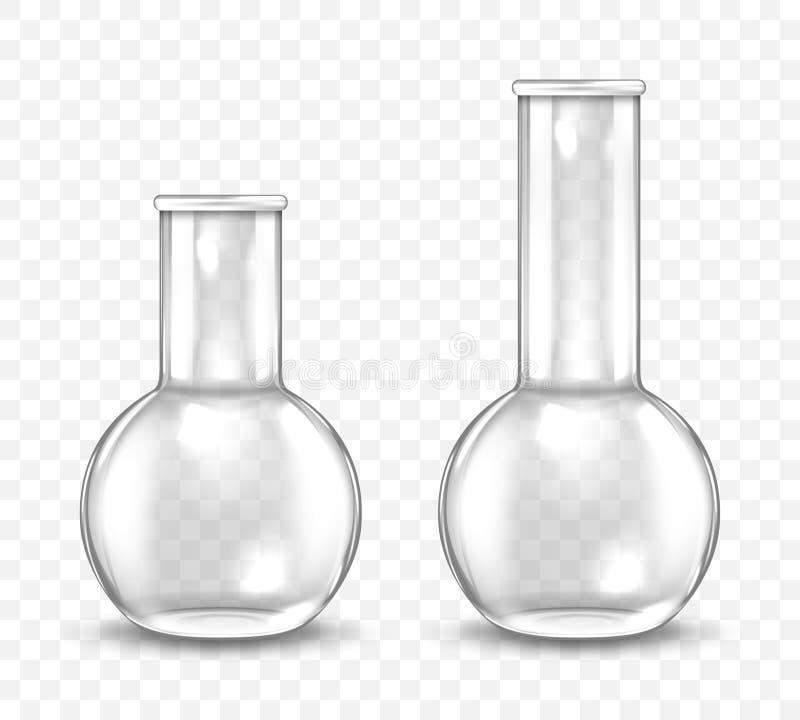 Puste kolby laboratoryjne do laboratorium chemicznego w stylu realistycznym ilustracji