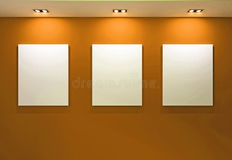 Pustej ram galerii wewnętrzna pomarańcze ściana
