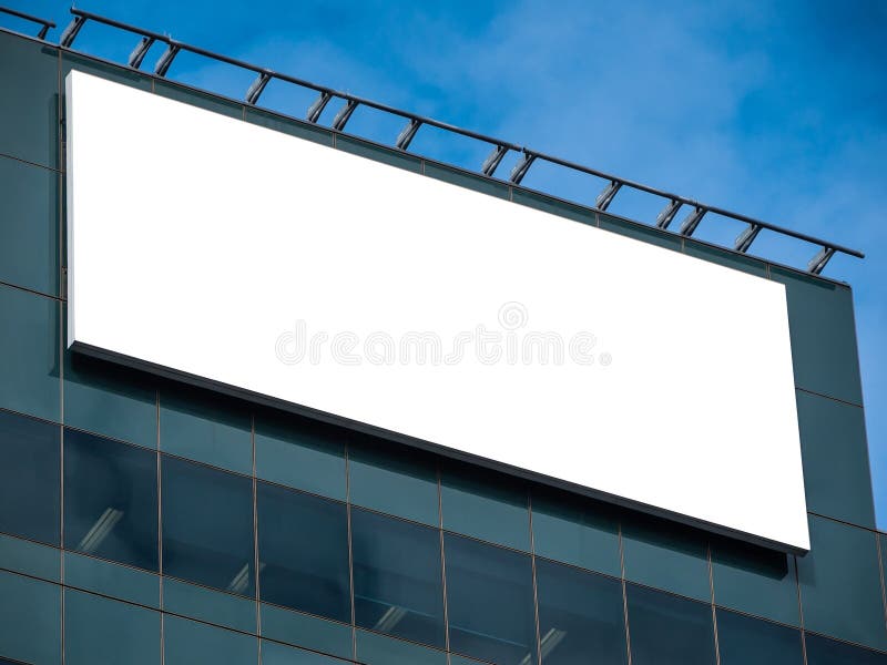 Pusty, biały prostokąt, bilbord w nowoczesnym biurowcu z fasadą fotografia stock Pusty, biały prostokąt, bilbord w nowoczesnym biurowcu z fasadą fotografia stock