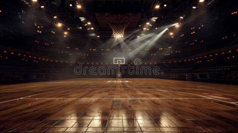Pusty boisko koszykówki z generatorem oświetlenia dramatycznego ai fotografia royalty free