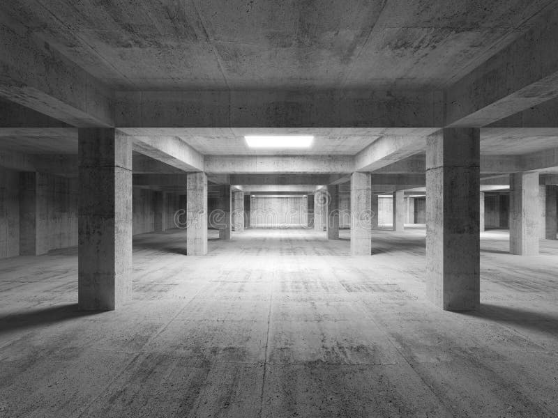 Pusty ciemny abstrakcjonistyczny przemysłowy betonowy wnętrze 3d
