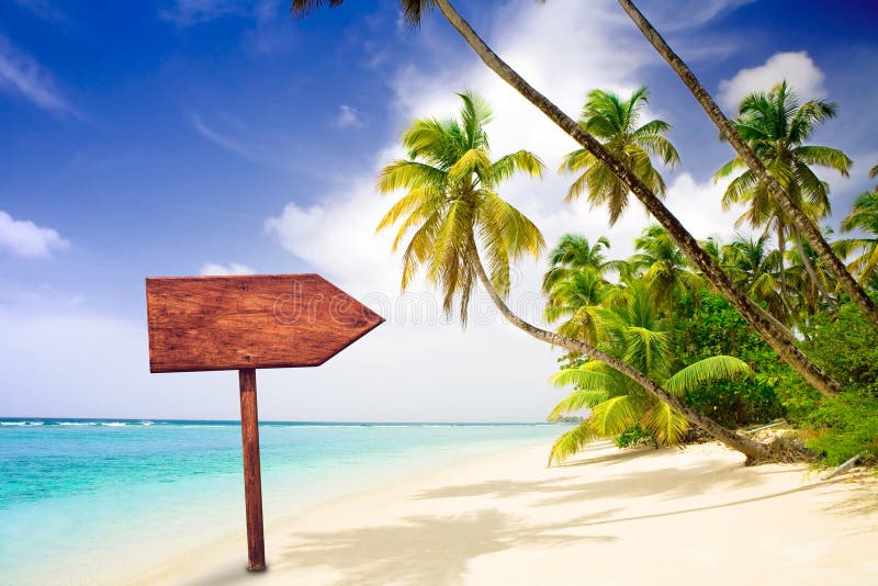 Pusty drewniany kierunkowskaz przy tropikalną plażą fotografia stock Pusty drewniany kierunkowskaz przy tropikalną plażą fotografia stock