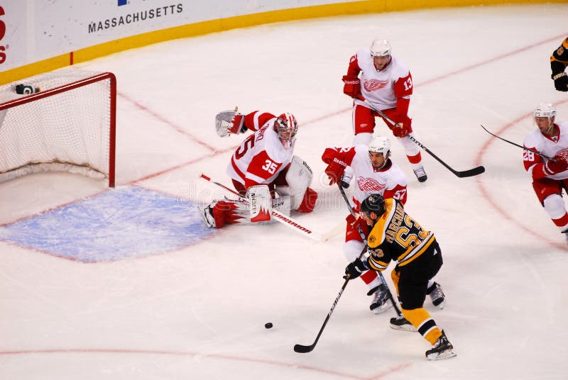 Boston Bruins forward Brad Marchand appears to have an open net on Detroit Red Wings goalie Jimmy Howard. The puck jumped over Marchand's stick and he never got a shot off. Boston Bruins forward Brad Marchand appears to have an open net on Detroit Red Wings goalie Jimmy Howard. The puck jumped over Marchand's stick and he never got a shot off.