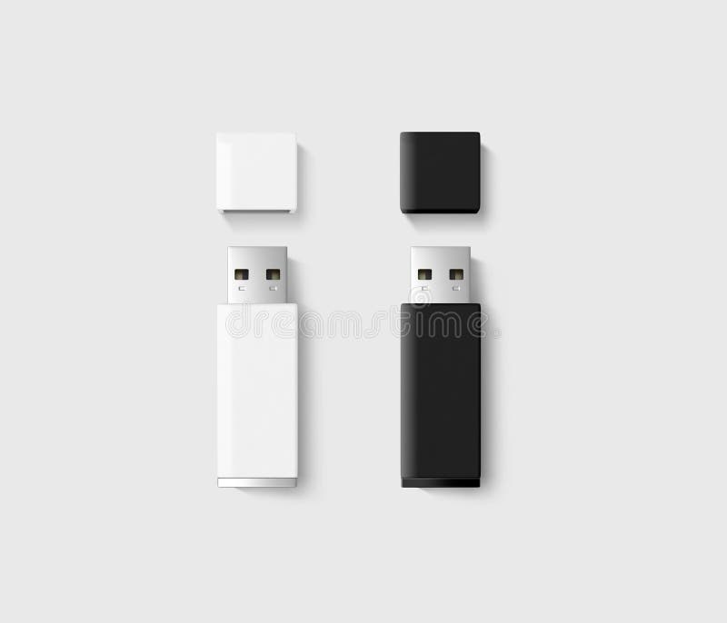 Pusty rozpieczętowany usb przejażdżki projekta mockup set, czerń, biały zdjęcie royalty free