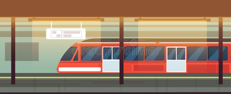 Pusty staci metru wnętrze z metro pociągu wektoru ilustracją ilustracja wektor