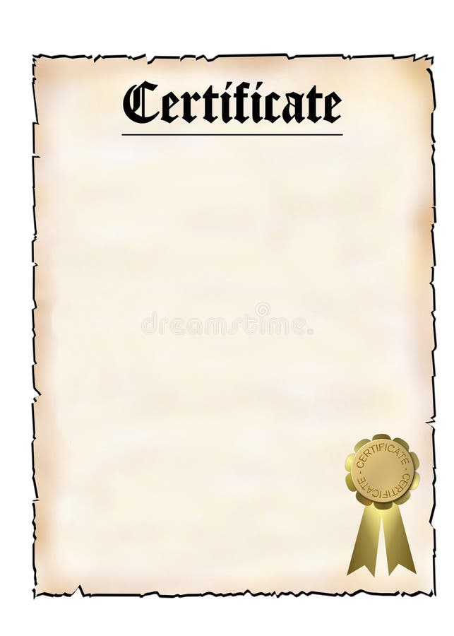 An illustrated background of an old blank certificate with a golden seal, isolated on a white background. An illustrated background of an old blank certificate with a golden seal, isolated on a white background.