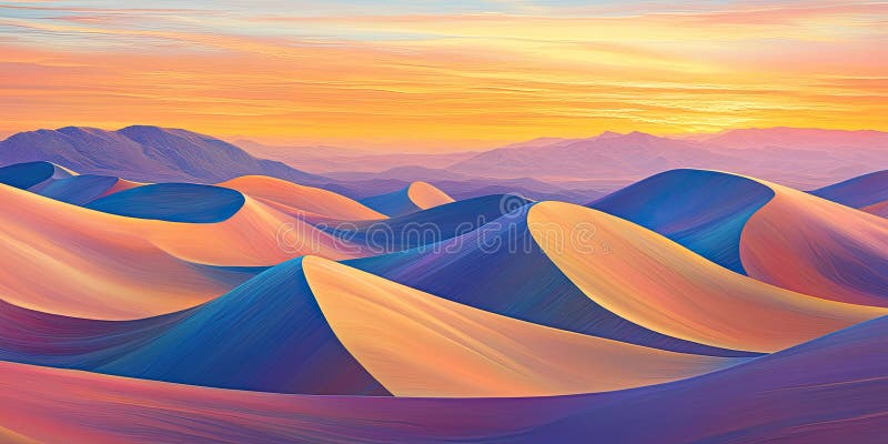 Pustynne Wydmy Piaskowe pod Złotym Zachodem Ciepłe pustynie Krajobraz Serene Twilight Sands Tło ilustracji