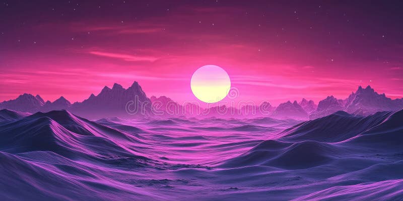 Pustynny krajobraz z kroczącymi wydmami pod purpurowym zachodnim piaskiem majestatycznym marzycielskim tłem pustyni Twilight ilustracja wektor