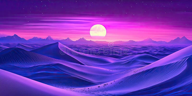 Pustynny krajobraz z kroczącymi wydmami pod purpurowym zachodnim piaskiem majestatycznym marzycielskim tłem pustyni Twilight ilustracji