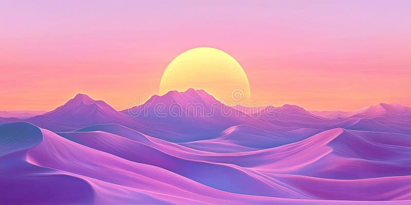 Pustynny krajobraz z kroczącymi wydmami pod purpurowym zachodnim piaskiem majestatycznym marzycielskim tłem pustyni Twilight royalty ilustracja