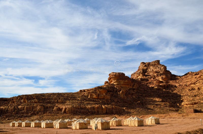 Desert camp in Wadi Rum at sunset time, Jordan. Desert camp in Wadi Rum at sunset time, Jordan