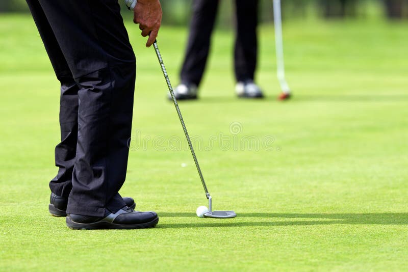 Golfer lining up a putt on the golf course. Golfer lining up a putt on the golf course