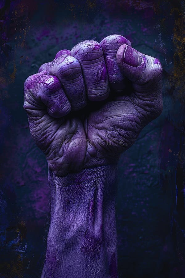 Puternicul purple pictat Pumn evocând puterea și emoția stock illustration
