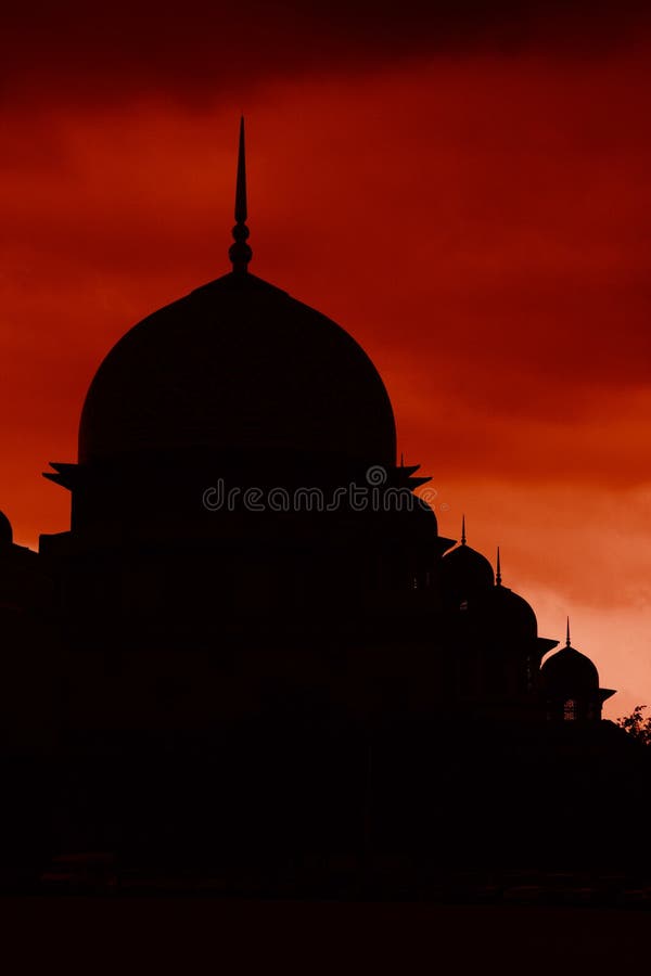 Putrajaya mosque silhouette with red sky