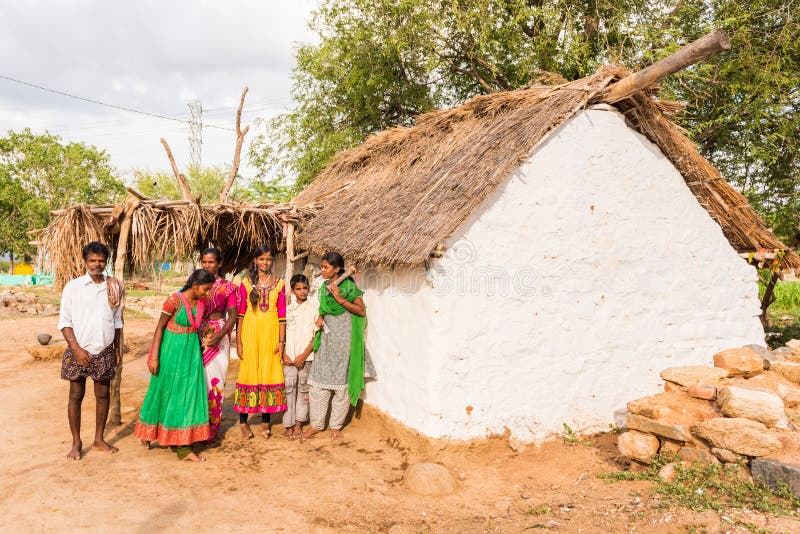 PUTTAPARTHI, ANDHRA PRADESH, INDIA - JULY 9, 2017: Indian Family Near