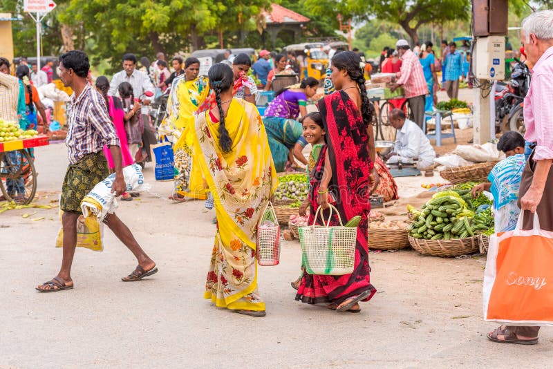 PUTTAPARTHI, ANDHRA PRADESH, INDIA - JULY 9, 2017: Indian market. Copy space for text. royalty free stock photos PUTTAPARTHI, ANDHRA PRADESH, INDIA - JULY 9, 2017: Indian market. Copy space for text. royalty free stock photos