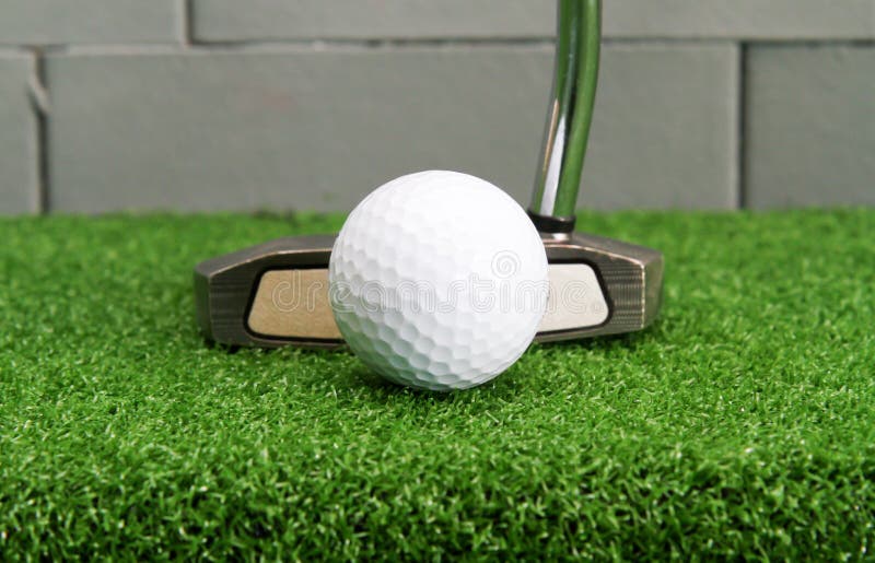 Putter Address at Golf Ball on Artificial Grass. Stock Image Image of