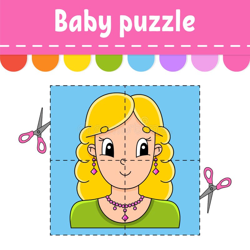 Puzzle Bebê. Nível Fácil. Cartões Flash. Cortar E Jogar. Linda Mulher.  Planilha De Atividade De Cor. Jogo Para Crianças. Desenho a Ilustração do  Vetor - Ilustração de vetor, quadrado: 177736787