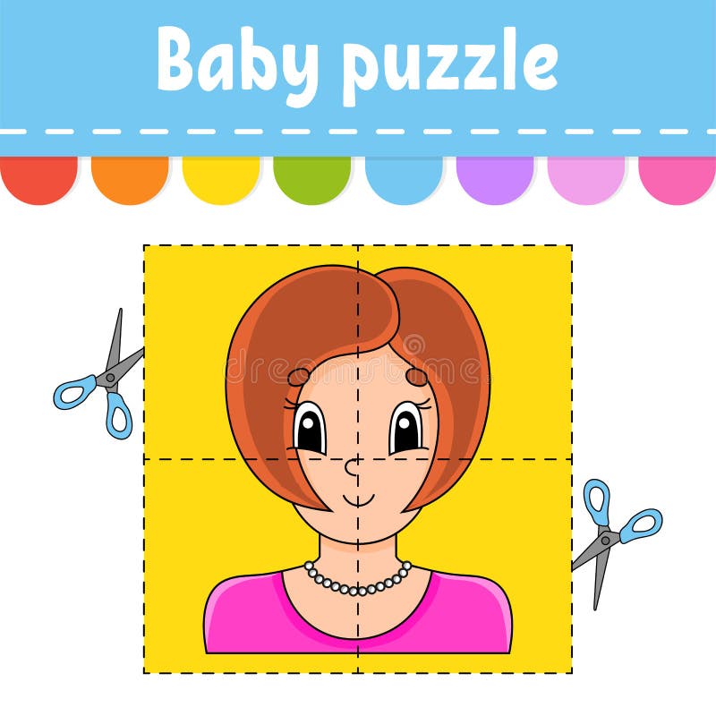 Puzzle Bebê. Nível Fácil. Cartões Flash. Cortar E Jogar. Linda Mulher.  Planilha De Atividade De Cor. Jogo Para Crianças. Desenho a Ilustração do  Vetor - Ilustração de vetor, quadrado: 177736787