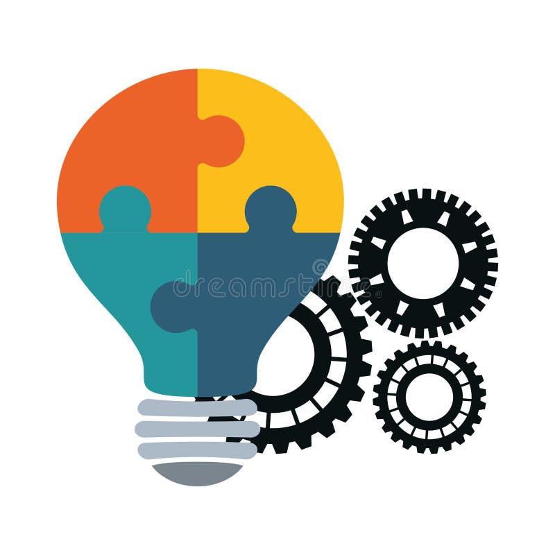 Puzzle bulb gears teamwork support design royalty free illustration