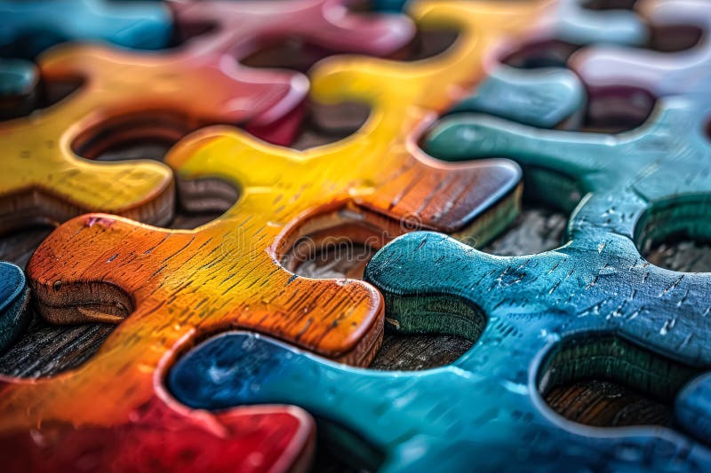 Puzzle colorat cu fond din lemn stock photos