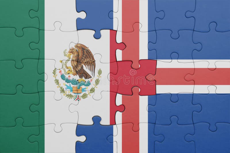 Puzzle with the colourful national flag of iceland and mexico concept fotografie stock