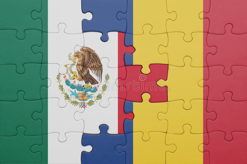 Puzzle with the colourful national flag of romania and mexico concept immagine stock libera da diritti