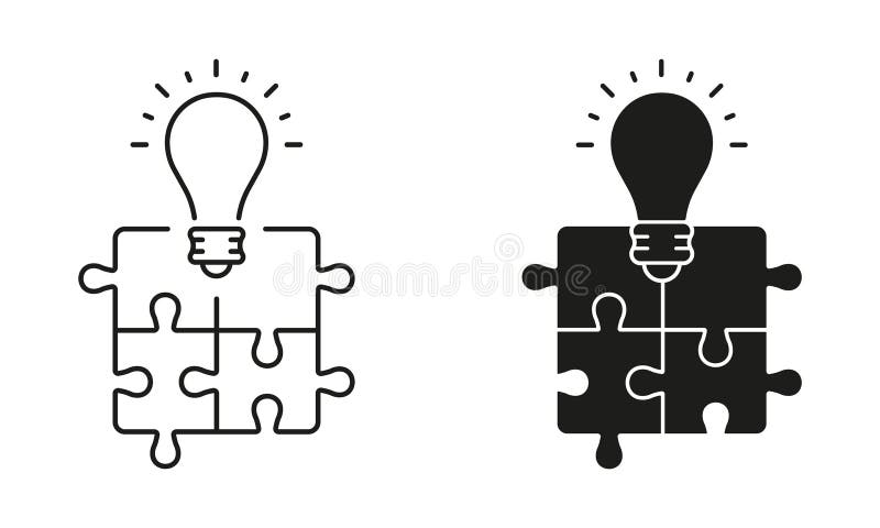 Puzzle cu indicator luminos. Concept de soluții creative pentru puzzle și becuri. Linie de rezolvare a problemelor legate de inova vector illustration