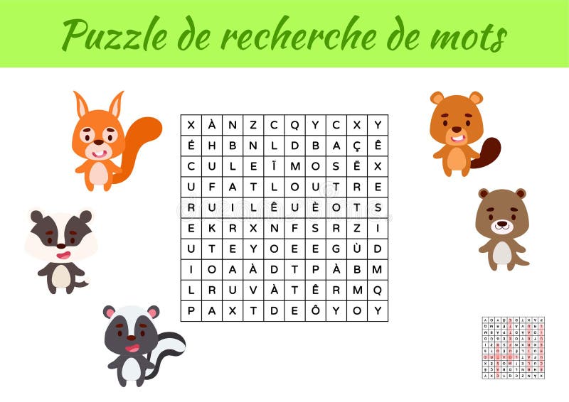 Puzzle De Recherche Mots Puzzel Met Foto S. Educatief Spel Voor Studie Franse Woorden. Werkblad Kinderactiviteit Vector Illustratie - Illustration of kinderen, 217348565