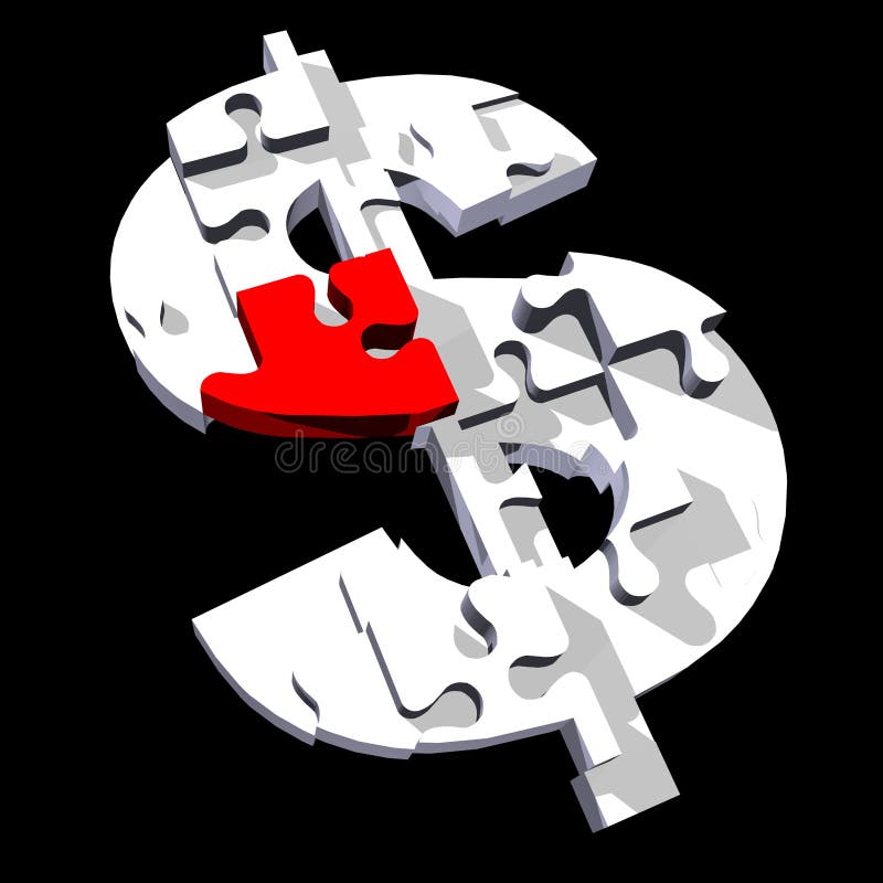 3d dollar sign puzzle on black background. 3d dollar sign puzzle on black background