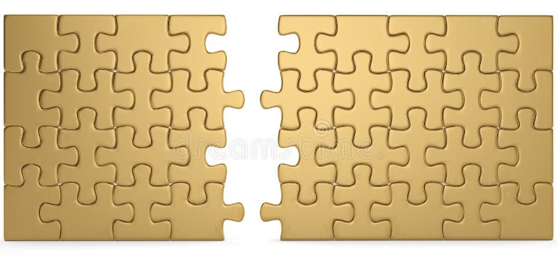 Puzzle dell'oro su fondo bianco illustrazione 3D