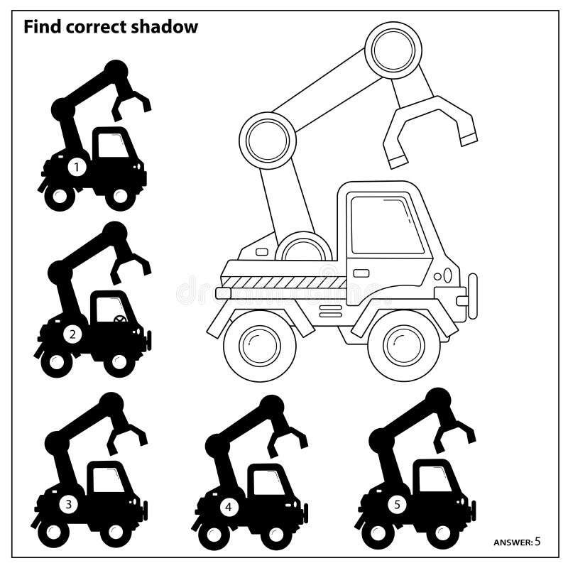 Puzzle Game för barn Hitta rätt skugga Lastbil Byggfordon Färgbok för barn vektor illustrationer