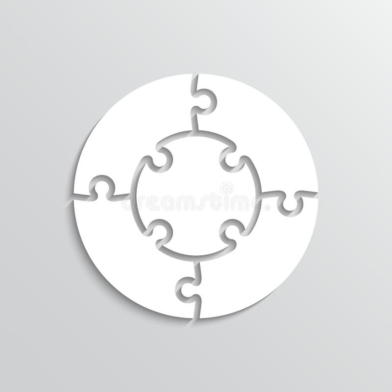 Puzzle game. Jigsaw grid from 5 pieces in circle shape. Vector illustration royalty free illustration